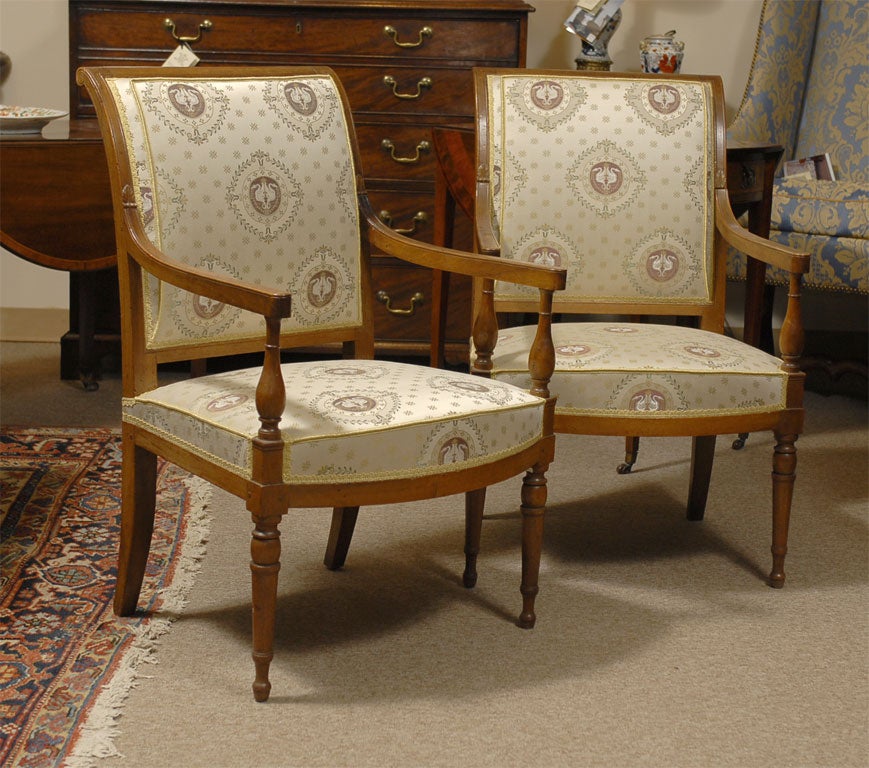 French Pair of Directoire Armchairs in Walnut, circa 1795