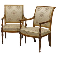 Antique Pair of Directoire Armchairs in Walnut, circa 1795