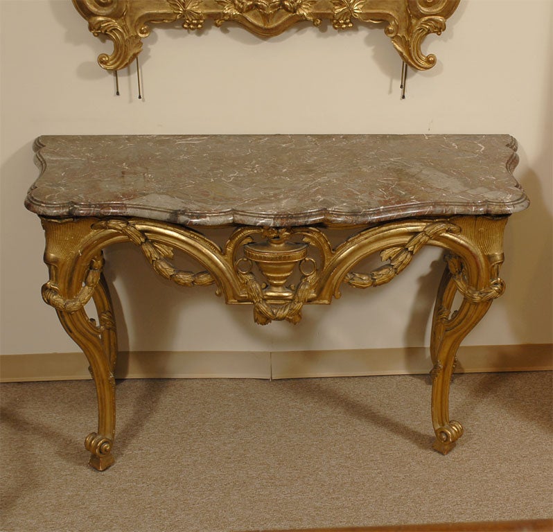French Transitional Gilt-Wood Console with Original Marble Top, c. 1770
