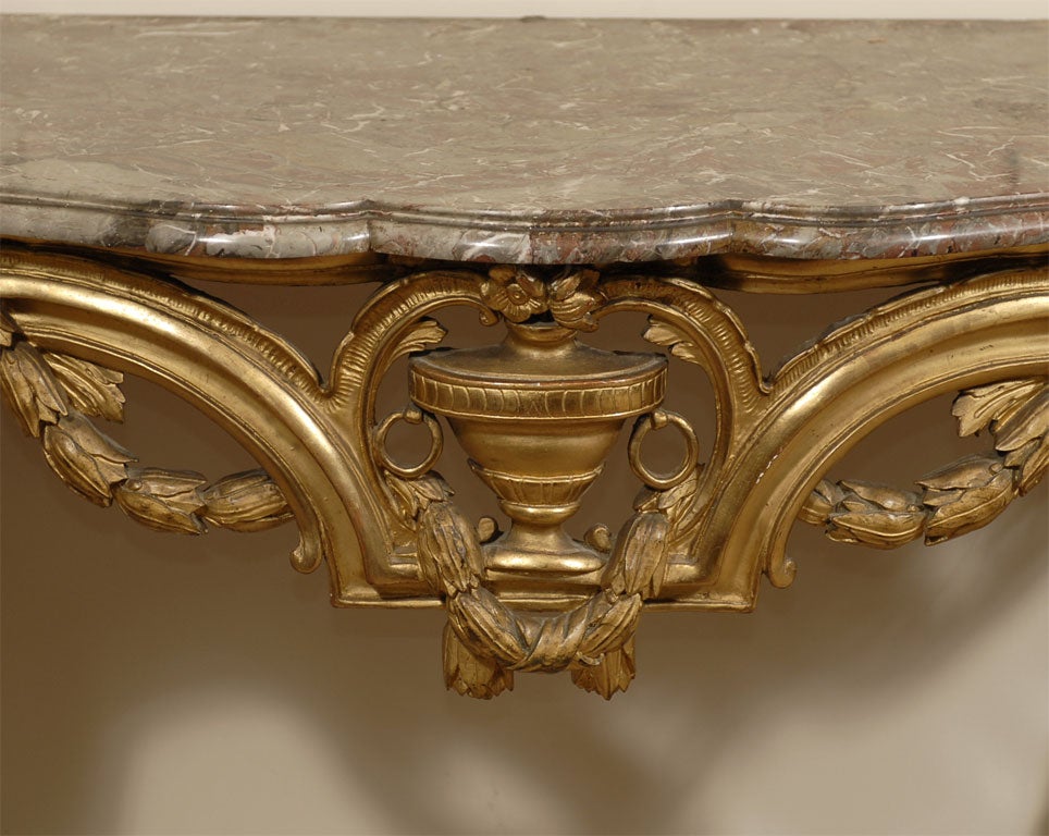 18th Century and Earlier Transitional Gilt-Wood Console with Original Marble Top, c. 1770