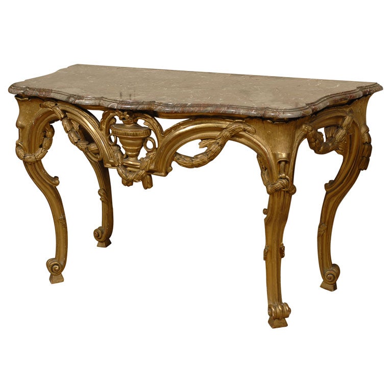 Transitional Gilt-Wood Console with Original Marble Top, c. 1770