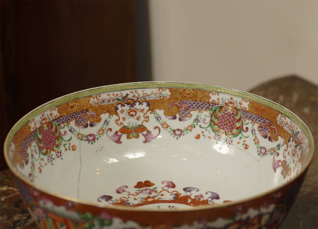 Pair Chinese Export Punch Bowls in Mandarin Palate, c. 1780 In Good Condition In Atlanta, GA