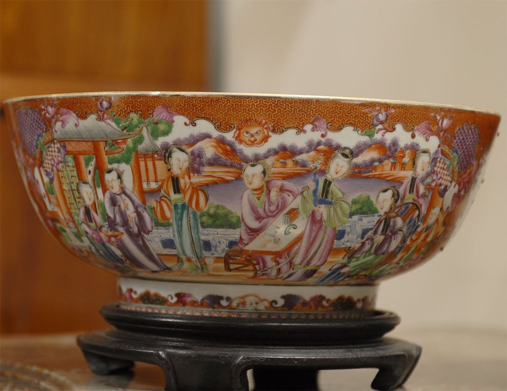 18th Century and Earlier Pair Chinese Export Punch Bowls in Mandarin Palate, c. 1780