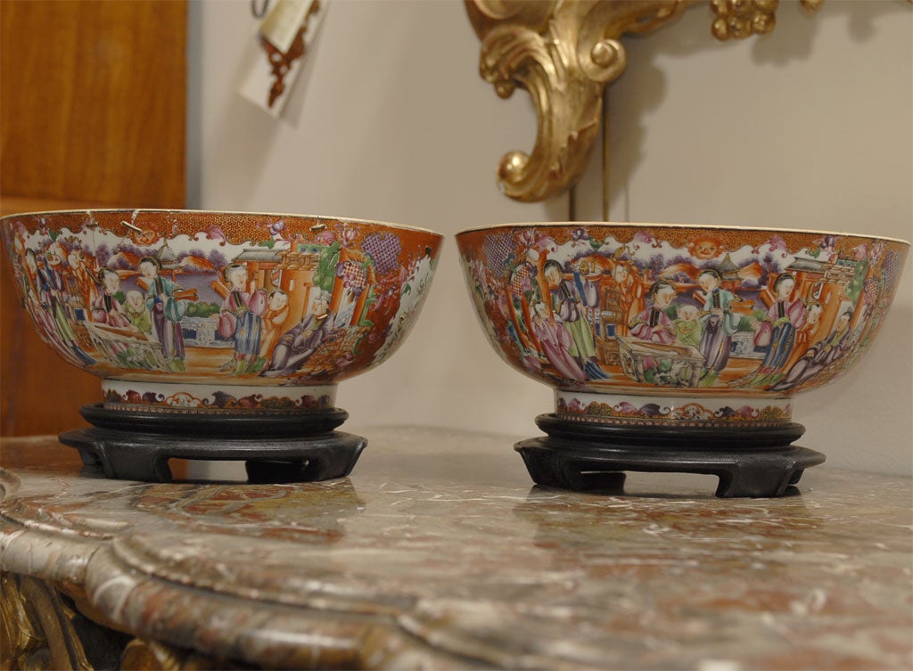 Pair Chinese Export Punch Bowls in Mandarin Palate, c. 1780 1