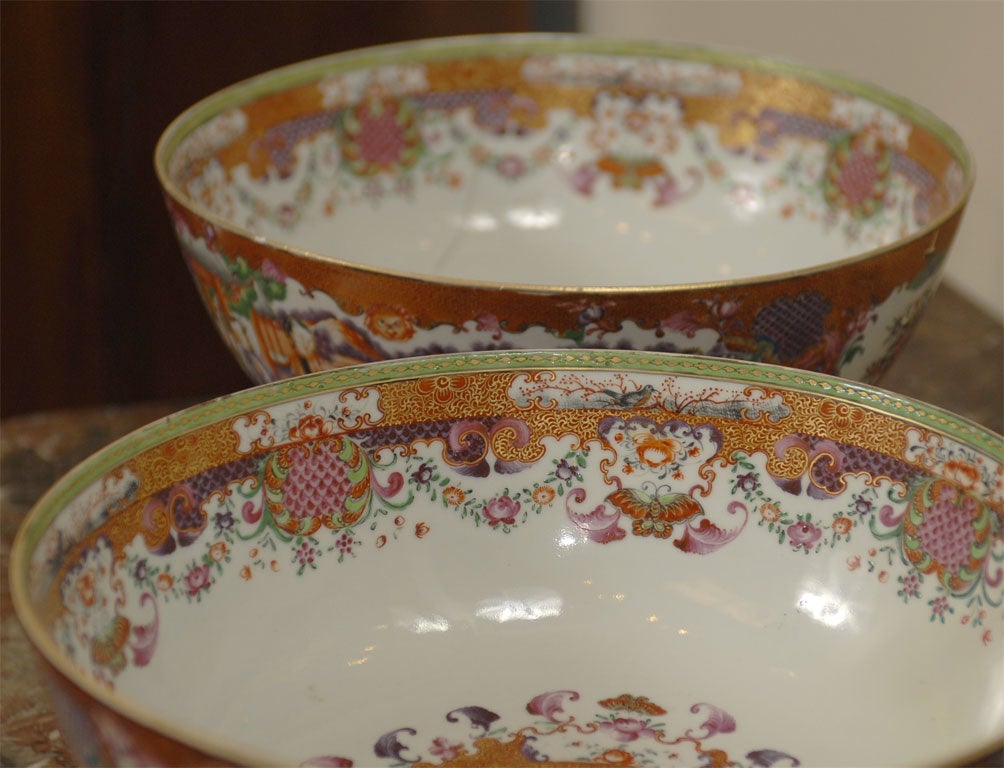 Pair Chinese Export Punch Bowls in Mandarin Palate, c. 1780 2