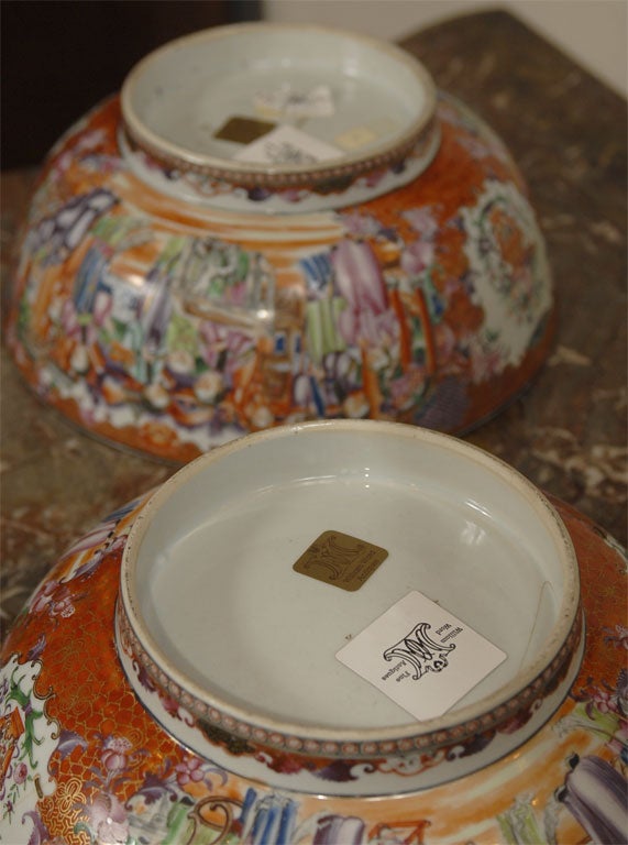 Pair Chinese Export Punch Bowls in Mandarin Palate, c. 1780 4