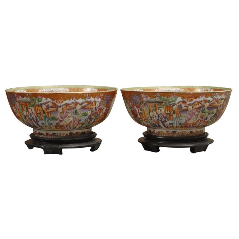 Pair Chinese Export Punch Bowls in Mandarin Palate, c. 1780