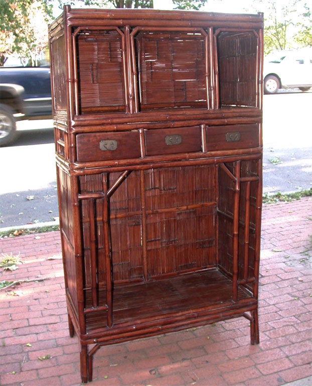 Late 19th century Qing dynasty split bamboo open kitchen storage cabinet.