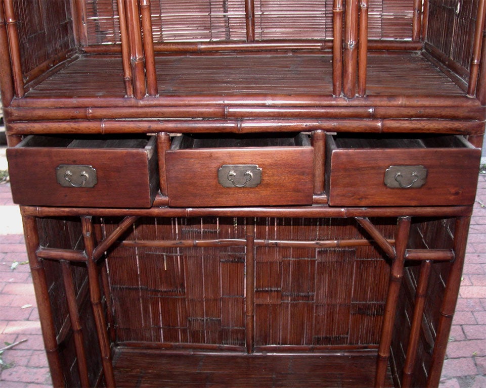 19th Century Late 19thC Q'ing Dynasty Jiangsu Slatted Bamboo Kitchen Cabinet   For Sale