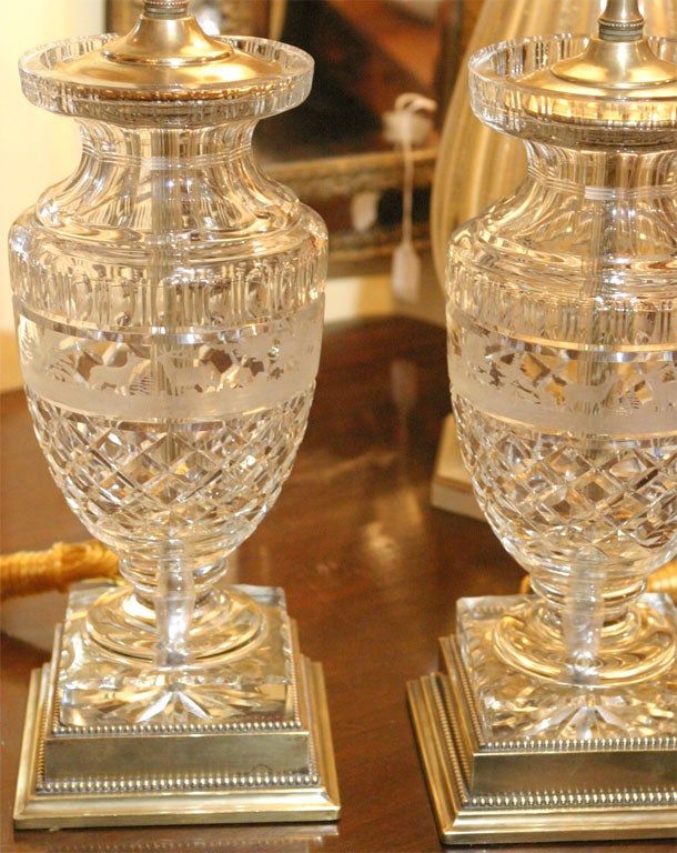 Czech Pair of Bohemian Cut Crystal lamps