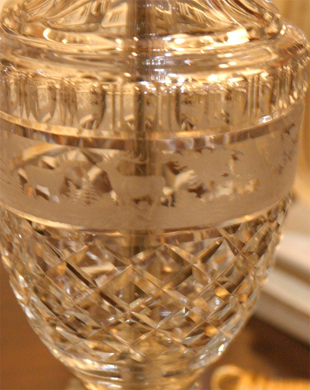 Mid-20th Century Pair of Bohemian Cut Crystal lamps