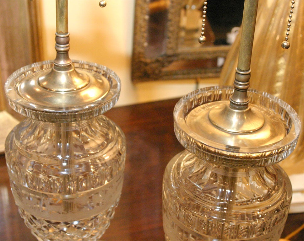 Cut Glass Pair of Bohemian Cut Crystal lamps