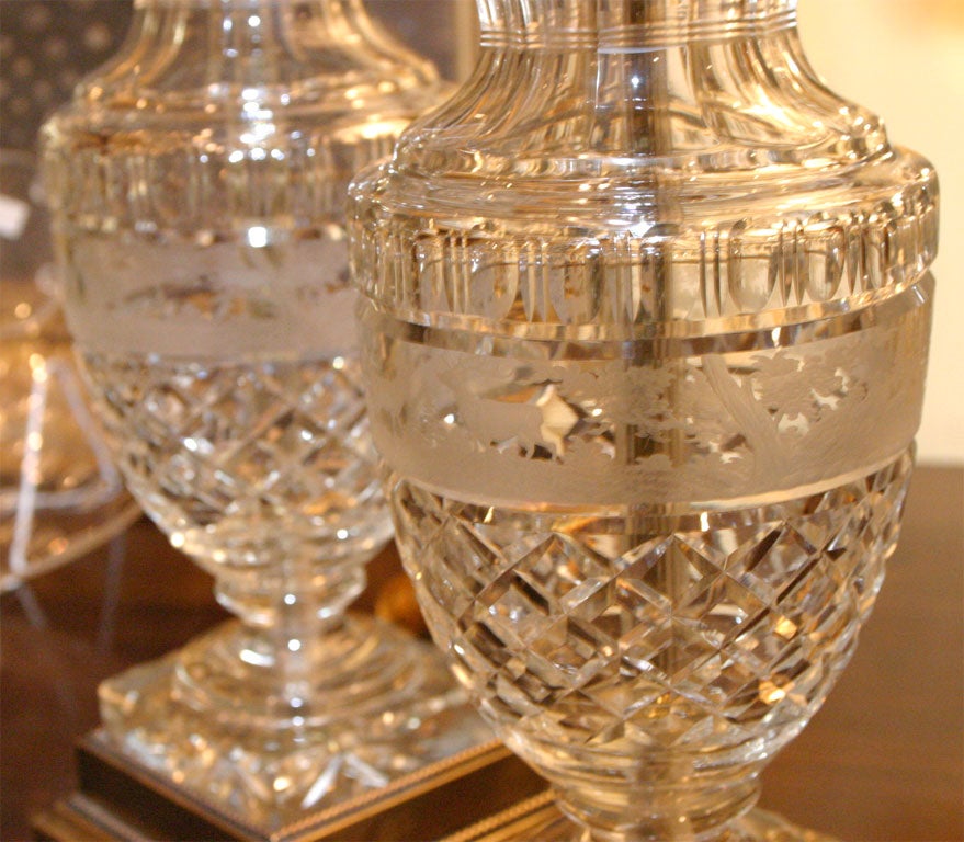 Pair of Bohemian Cut Crystal lamps 2