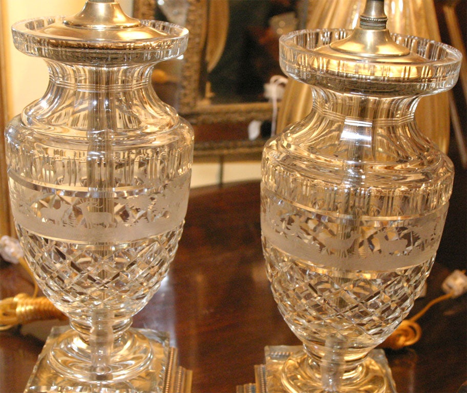 Pair of Bohemian Cut Crystal lamps 4