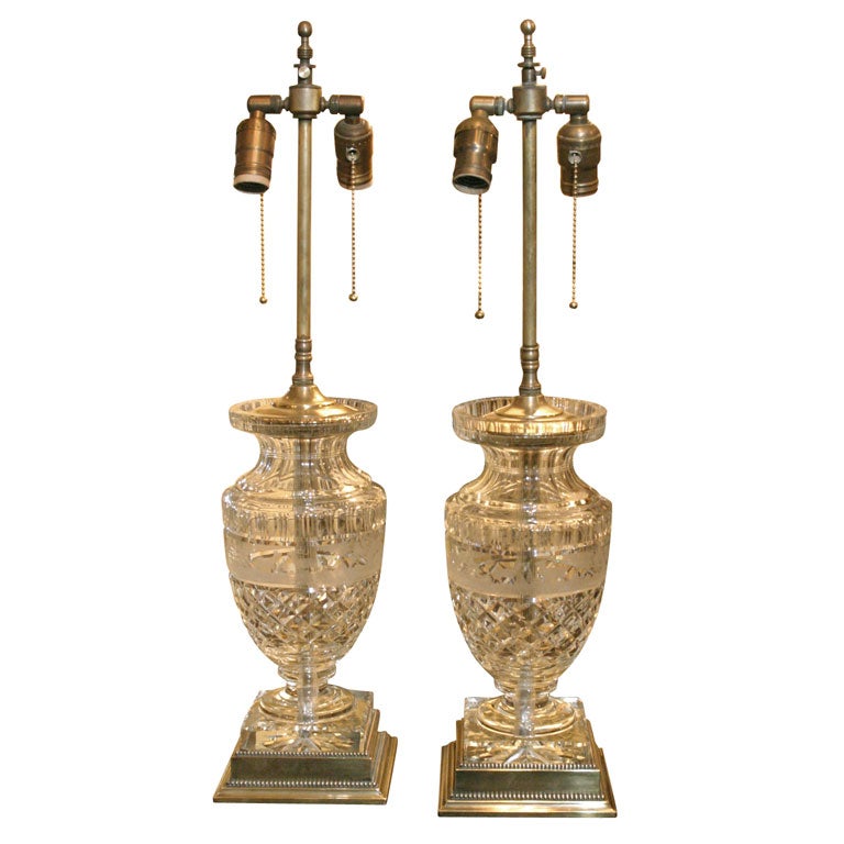 Pair of Bohemian Cut Crystal lamps