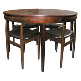 Rosewood Dining Table with Nested Dining Chairs by Hans Olsen