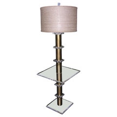 Lucite and Brass Standing /Floor Lamp with Table