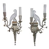 Pair of Glass and Silvered Bird Sconces