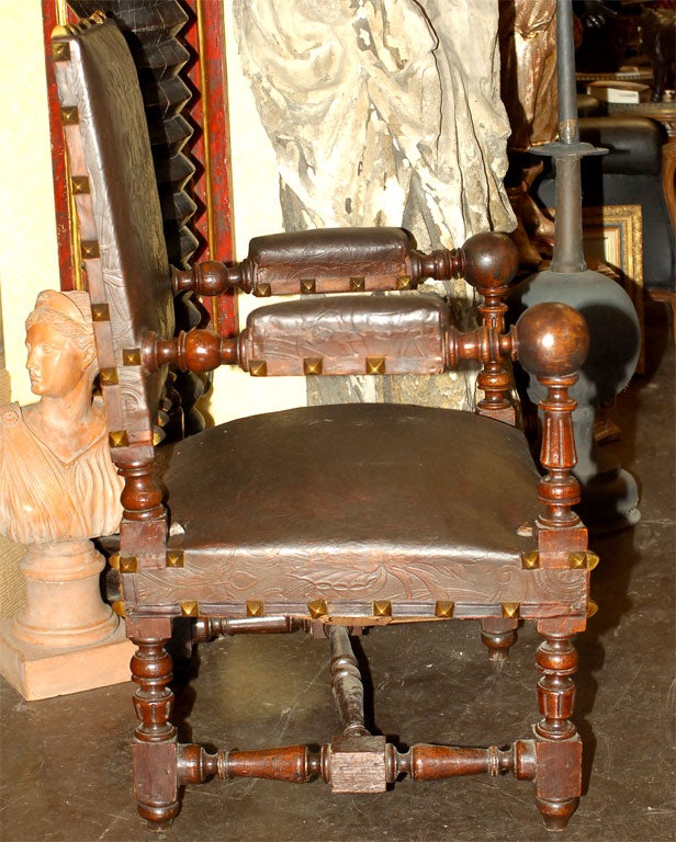 19th Century Spanish Leather Armchairs For Sale 4