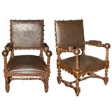 19th Century Spanish Leather Armchairs