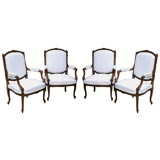 Set Of Four Carved Walnut Louis XVI Style French Fauteuils