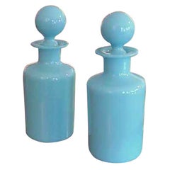 Pair of French Blue Opaline Barber Bottles