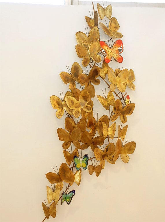 Original signed butterfly sculpture by Curtis Jere with beautiful enamel detailing. <br />
Impressive in scale and beautiful detailing.