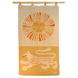 Hand-hooked Wool Wallhanging w/Sun and Lion by Evelyn Ackerman