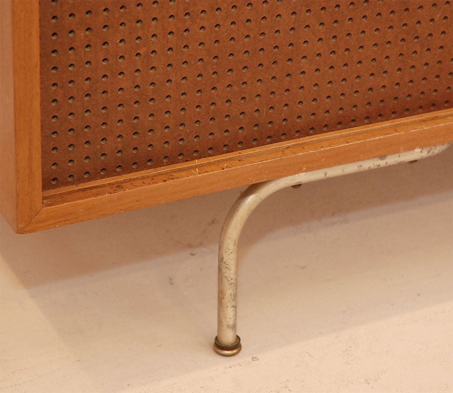 Mid-20th Century Walnut Credenza with Pegboard Sliding Doors by Maurice Martine