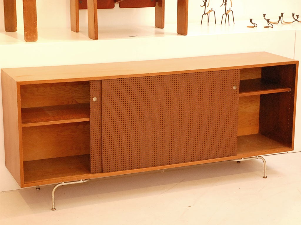 Walnut Credenza with Pegboard Sliding Doors by Maurice Martine 2