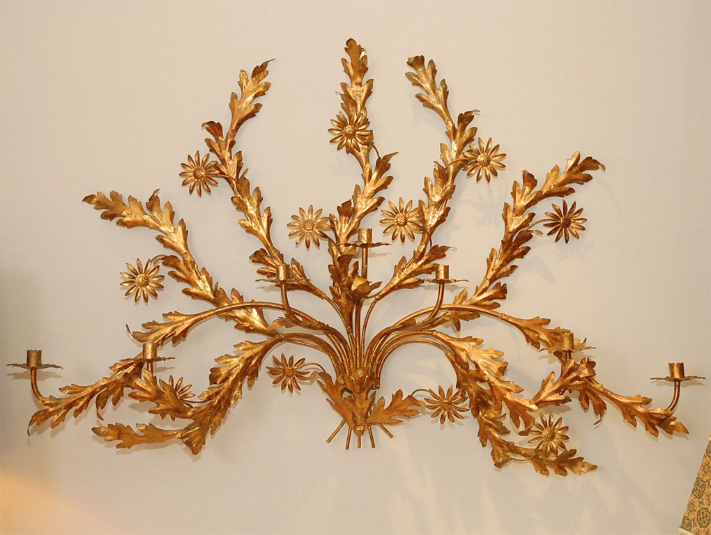 Gold Gilt Toile 7-Light Candle Sconce