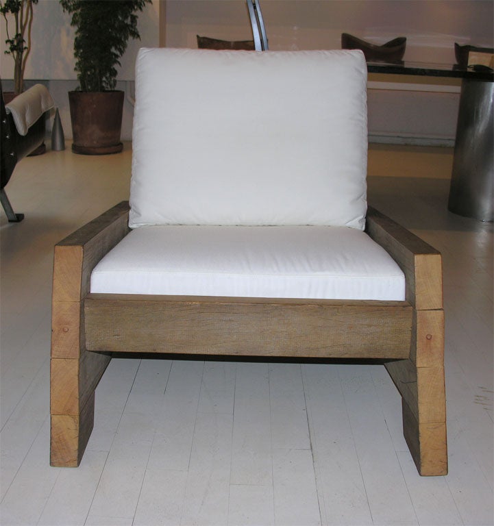 Made-To-Order Outdoors Armchair in reclaimed wood and fabric seat.