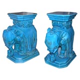 Pair of turquoise ceramic elephant form bases