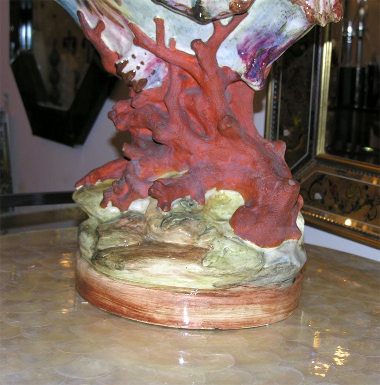 Majolica sea shell and coral motif bowl