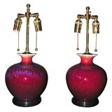 Pair of Flambe porcelain lamps