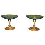 Antique Pair of Lythlalin glass and gilt bronze tazzas