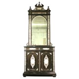 Milanese Ivory & Ebony Mirrored Cabinet, Circa 1870