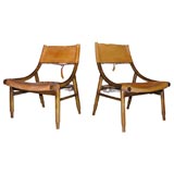 Pair of Teak and Leather Chairs