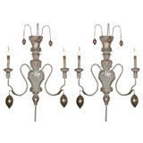 Pair of Painted Wood and Metal 2-Lite Sconces