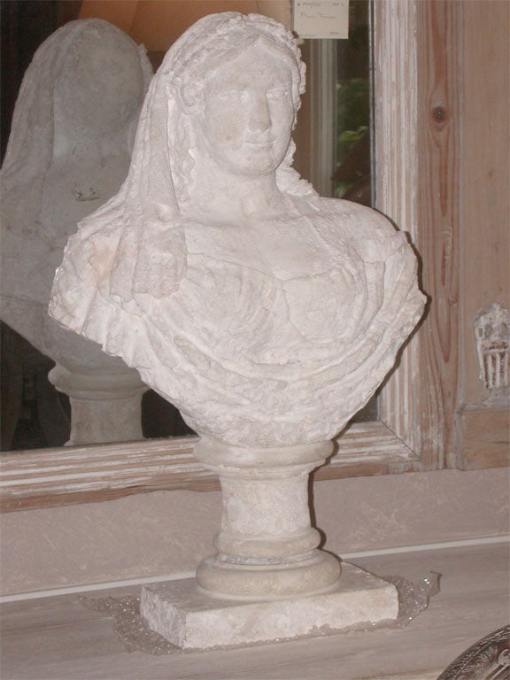 Spectacular Carved Coral Bust of an Aristocratic Woman In Good Condition In Water Mill, NY