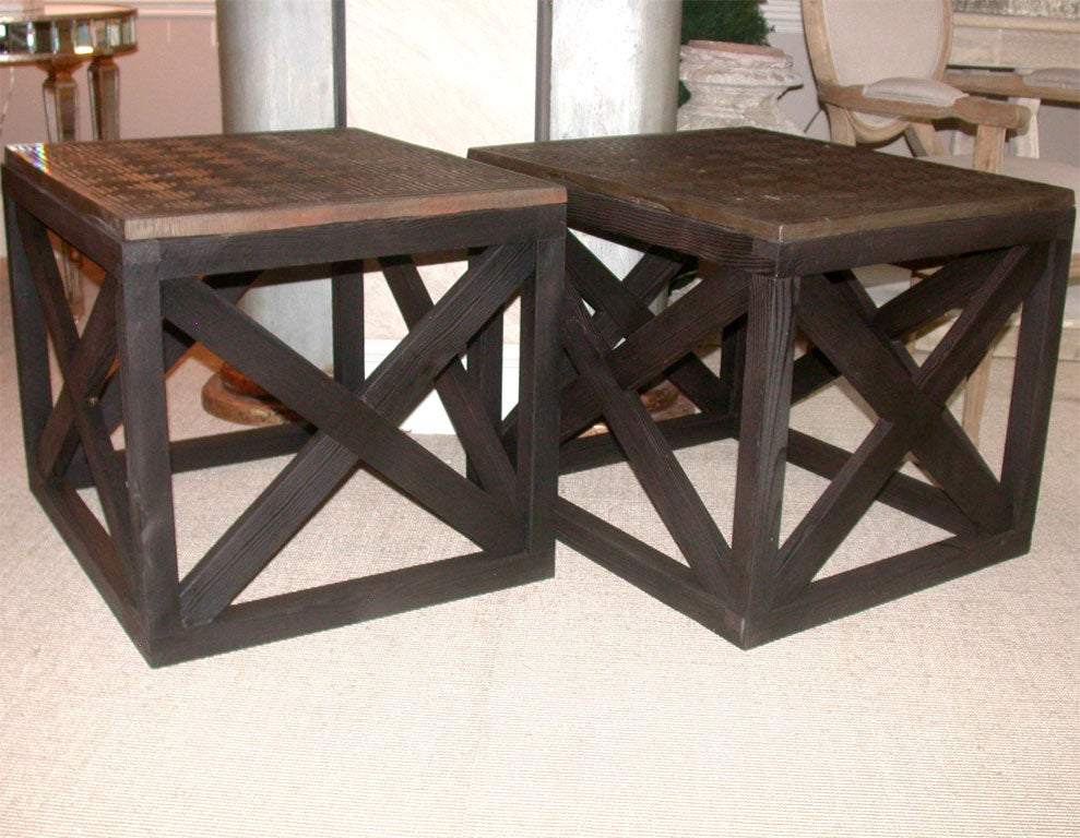 Pair of Antique Cast Iron Stove Top Occasional Tables