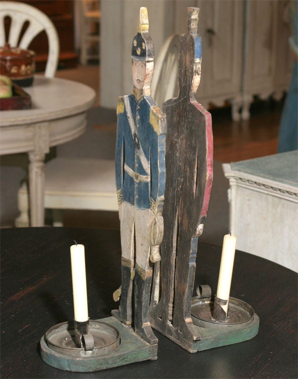 19th Century Pair of Soldier Candlesticks For Sale