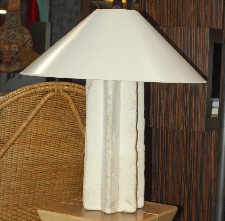 Original Stone base that castings were executed for the cast stone lamps be reknown designer Ron Mann. These pieces were originally farm implements to roll across the firls to break soil clumps down.