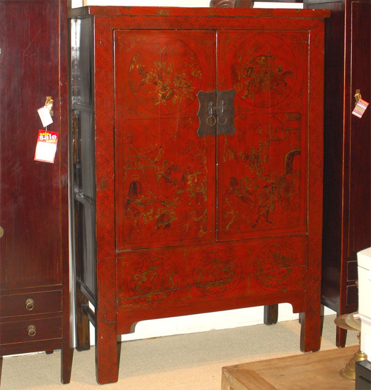 Red Lacquer Wardrobe Chest