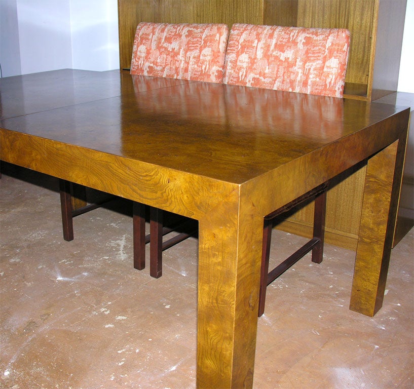 Late 20th Century Olive Ash Burl Parsons Dining Table by Milo Baughman For Sale