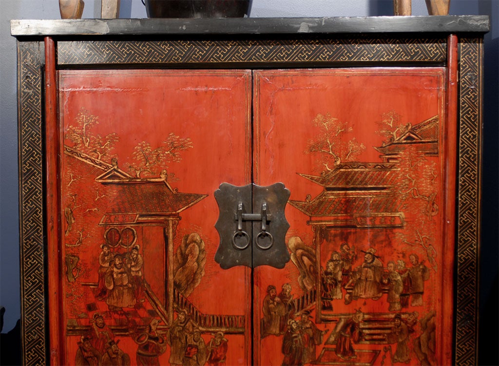 19th C. Shanxi Painted Cabinet In Excellent Condition In Chamblee, GA