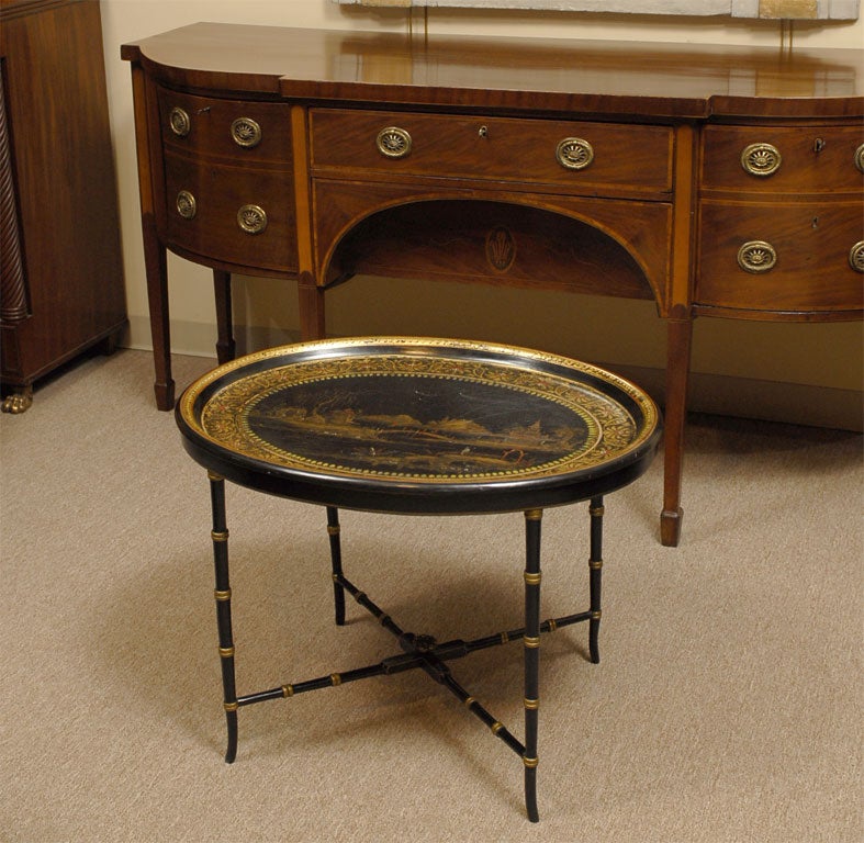 Regency Black Japanned Paper-Mache Tray with Landscape, c. 1820