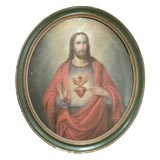 Antique French Oil Painting of the Sacred Heart of Jesus