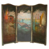 Italian Painted Leather Screen