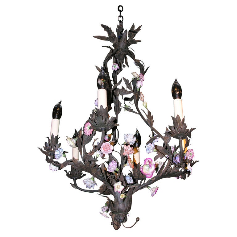French 19th Century Porcelain and Tole Chandelier